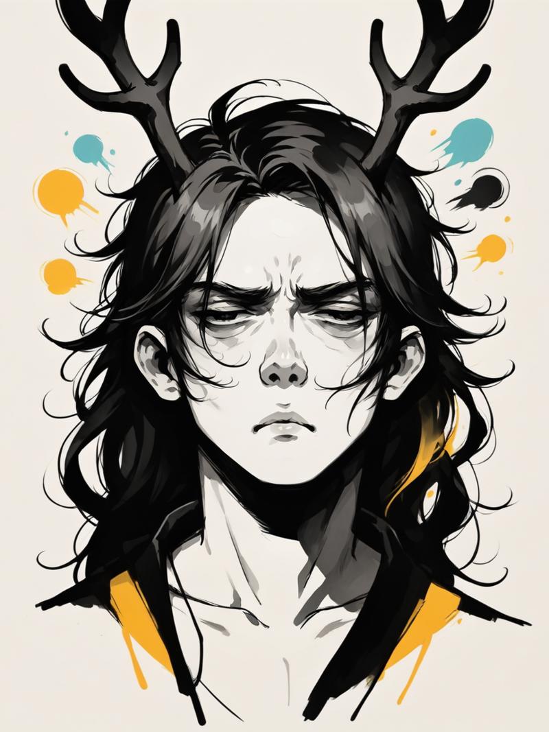 09464-2888011744-_lora_c0l0urspl4shXLP2_0.7_ c0l0urspl4sh, 1boy, long hair, antlers, colour splash, tired.png